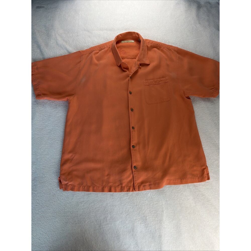 Tommy Bahama Silk Shirt Men's Size XL Short Sleeve Hawaiian Button Up Coral
